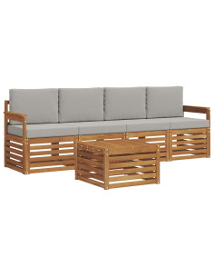 Set divani con cuscino 5 pcs Grigio Naturale e Chiaro 2