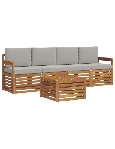 Set divani con cuscino 5 pcs Grigio Naturale e Chiaro
