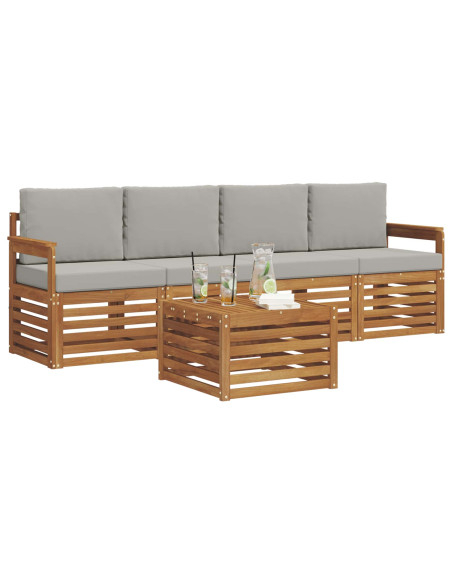 Set divani con cuscino 5 pcs Grigio Naturale e Chiaro