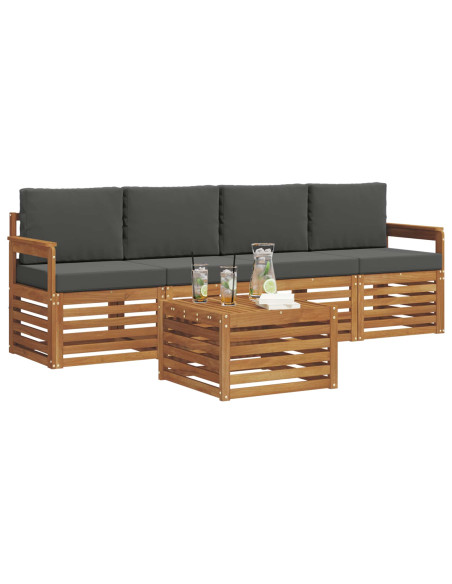 Set divani 5 pcs Naturale e Antracite Legno di Acacia Massello