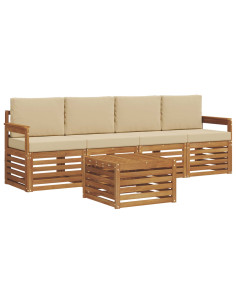 Set divani 5 pcs Naturale e Beige Legno di Acacia Massello 2