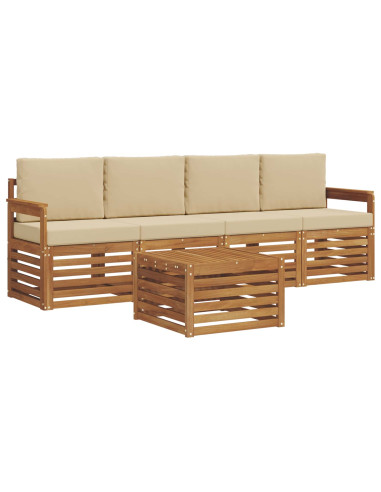 Set divani 5 pcs Naturale e Beige Legno di Acacia Massello