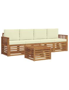 Set divani 5 pcs Naturale e Crema Legno di Acacia Massello 2