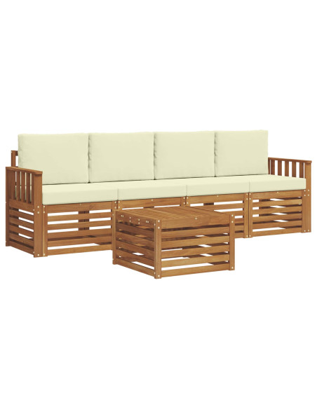 Set divani 5 pcs Naturale e Crema Legno di Acacia Massello