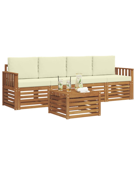 Set divani 5 pcs Naturale e Crema Legno di Acacia Massello