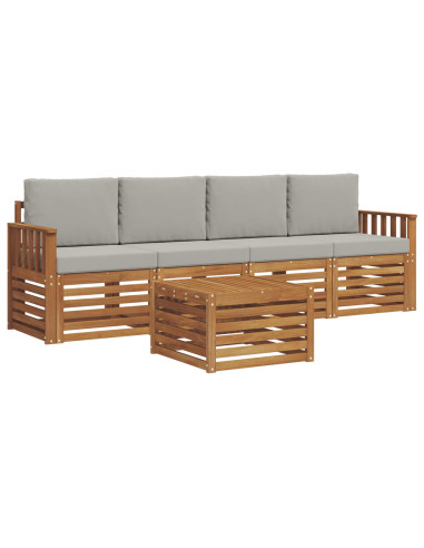 Set divani con cuscino 5 pcs Grigio Naturale e Chiaro