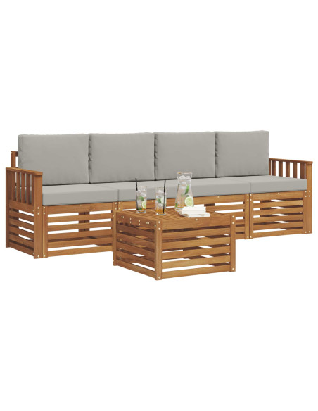 Set divani con cuscino 5 pcs Grigio Naturale e Chiaro