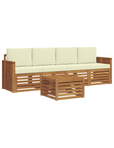 Set divani 5 pcs Naturale e Crema Legno di Acacia Massello 2