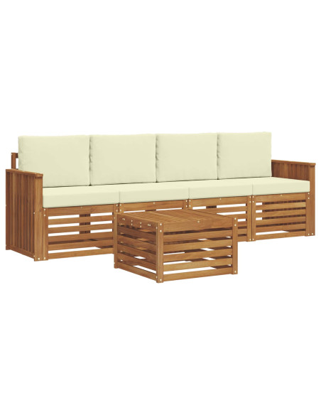 Set divani 5 pcs Naturale e Crema Legno di Acacia Massello