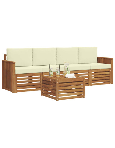 Set divani 5 pcs Naturale e Crema Legno di Acacia Massello