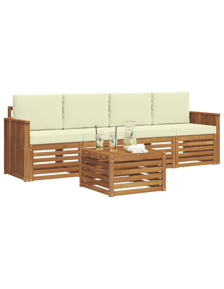 Set divani 5 pcs Naturale e Crema Legno di Acacia Massello