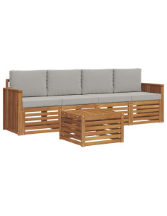 Set divani con cuscino 5 pcs Grigio Naturale e Chiaro 2