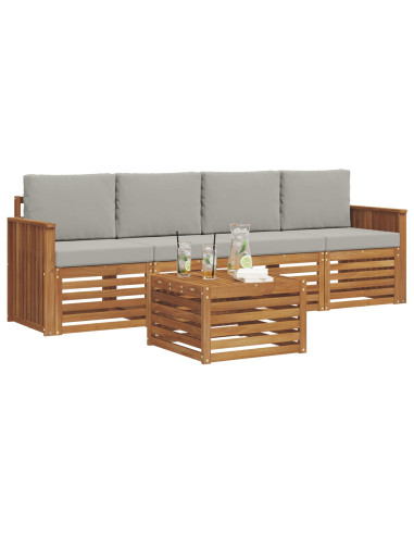 Set divani con cuscino 5 pcs Grigio Naturale e Chiaro