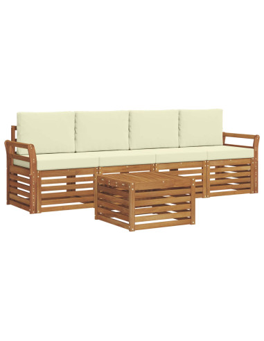 Set divani 5 pcs Naturale e Crema Legno di Acacia Massello