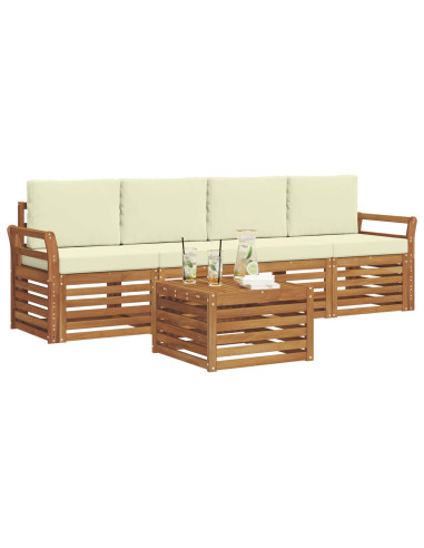 Set divani 5 pcs Naturale e Crema Legno di Acacia Massello