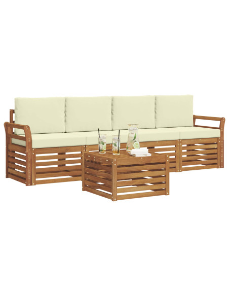 Set divani 5 pcs Naturale e Crema Legno di Acacia Massello