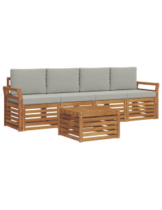 Set divani con cuscino 5 pcs Grigio Naturale e Chiaro 2