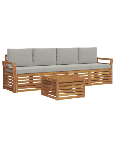 Set divani con cuscino 5 pcs Grigio Naturale e Chiaro