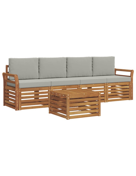 Set divani con cuscino 5 pcs Grigio Naturale e Chiaro