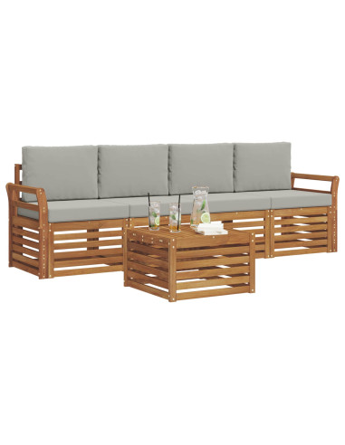 Set divani con cuscino 5 pcs Grigio Naturale e Chiaro