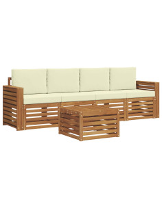 Set divani 5 pcs Naturale e Crema Legno di Acacia Massello 2