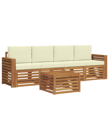 Set divani 5 pcs Naturale e Crema Legno di Acacia Massello
