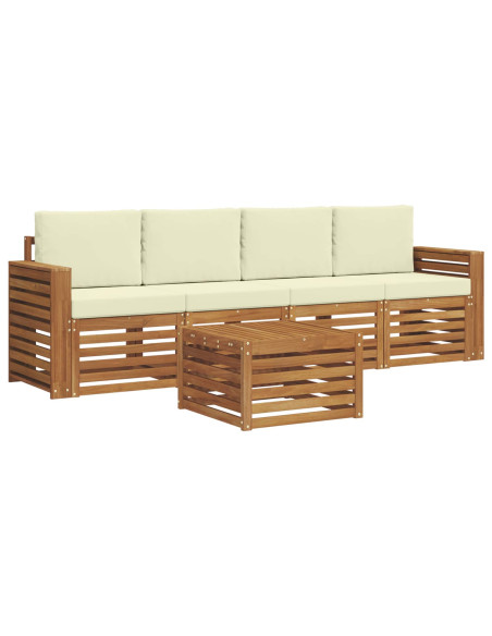 Set divani 5 pcs Naturale e Crema Legno di Acacia Massello