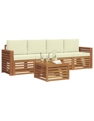Set divani 5 pcs Naturale e Crema Legno di Acacia Massello