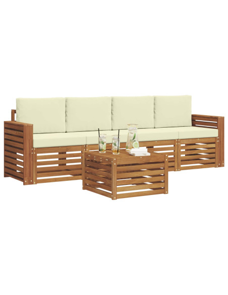 Set divani 5 pcs Naturale e Crema Legno di Acacia Massello