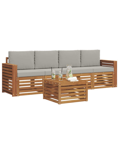 Set divani con cuscino 5 pcs Grigio Naturale e Chiaro