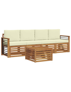Set divani 5 pcs Naturale e Crema Legno di Acacia Massello 2