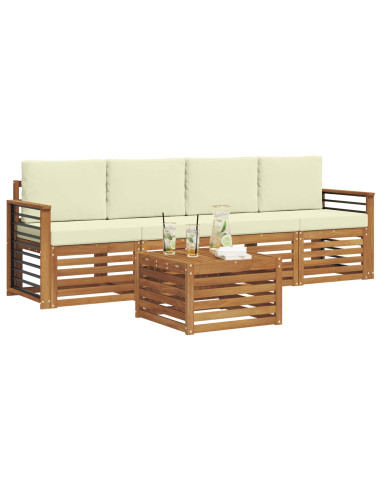 Set divani 5 pcs Naturale e Crema Legno di Acacia Massello