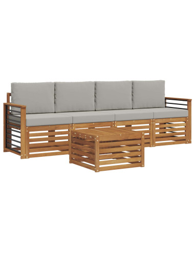 Set divani con cuscino 5 pcs Grigio Naturale e Chiaro
