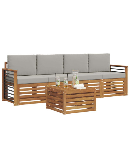 Set divani con cuscino 5 pcs Grigio Naturale e Chiaro