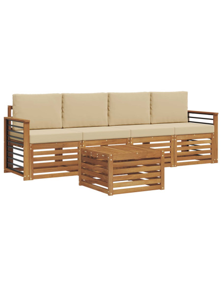Set divani 5 pcs Naturale e Beige Legno di Acacia Massello