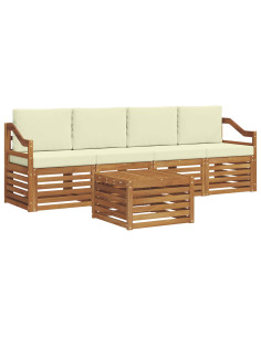 Set divani 5 pcs Naturale e Crema Legno di Acacia Massello 2