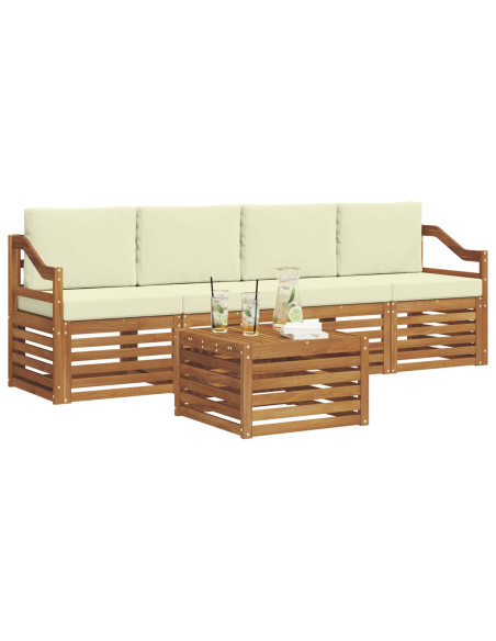 Set divani 5 pcs Naturale e Crema Legno di Acacia Massello