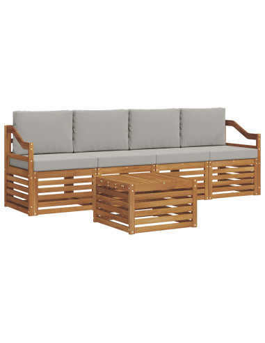 Set divani con cuscino 5 pcs Grigio Naturale e Chiaro