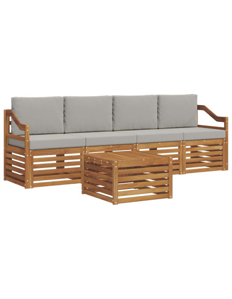 Set divani con cuscino 5 pcs Grigio Naturale e Chiaro