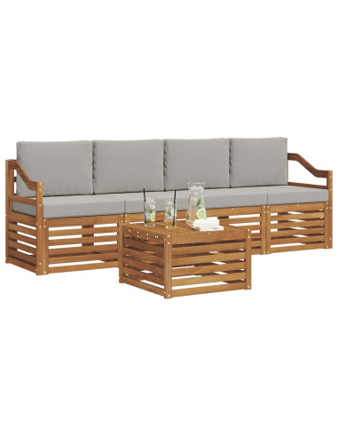 Set divani con cuscino 5 pcs Grigio Naturale e Chiaro