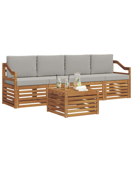 Set divani con cuscino 5 pcs Grigio Naturale e Chiaro