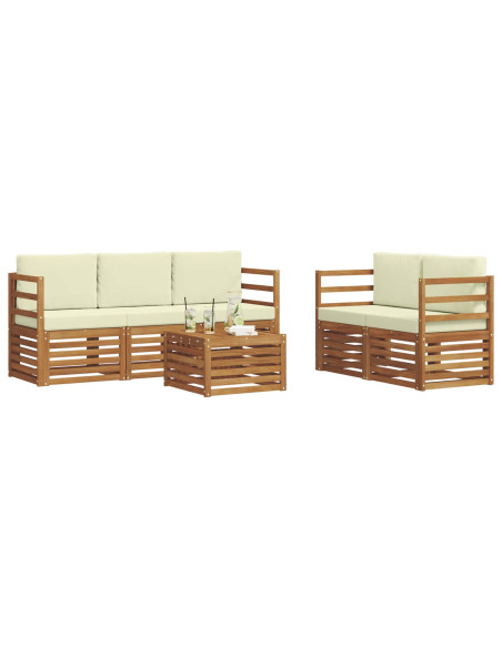 Set divani 6 pcs Naturale e Crema Legno di Acacia Massello
