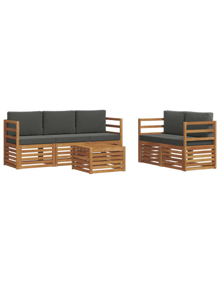 Set divani 6 pcs Naturale e Antracite Legno di Acacia Massello