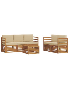 Set divani 6 pcs Naturale e Beige Legno di Acacia Massello 2