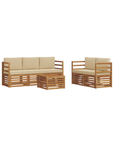Set divani 6 pcs Naturale e Beige Legno di Acacia Massello