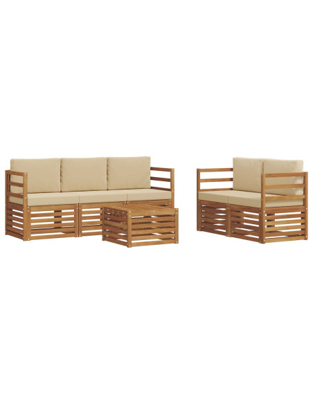 Set divani 6 pcs Naturale e Beige Legno di Acacia Massello