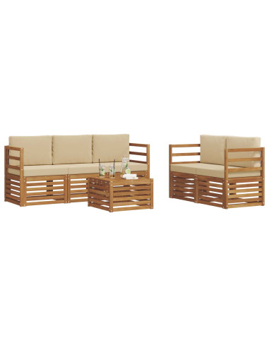 Set divani 6 pcs Naturale e Beige Legno di Acacia Massello