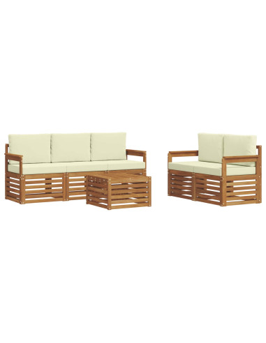 Set divani 6 pcs Naturale e Crema Legno di Acacia Massello