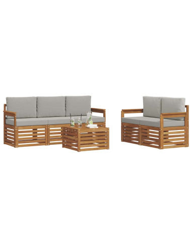 Set divani con cuscino 6 pcs Grigio Naturale e Chiaro