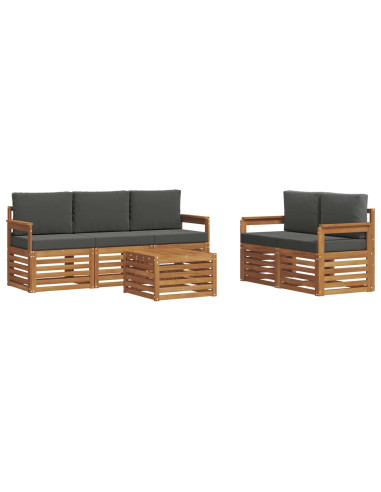 Set divani 6 pcs Naturale e Antracite Legno di Acacia Massello